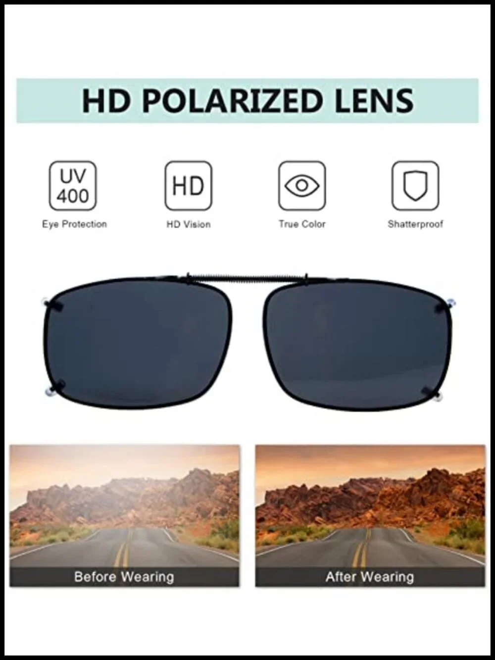 Polarized Clip-On Sunglasses Over Eyeglasses 57x39mm